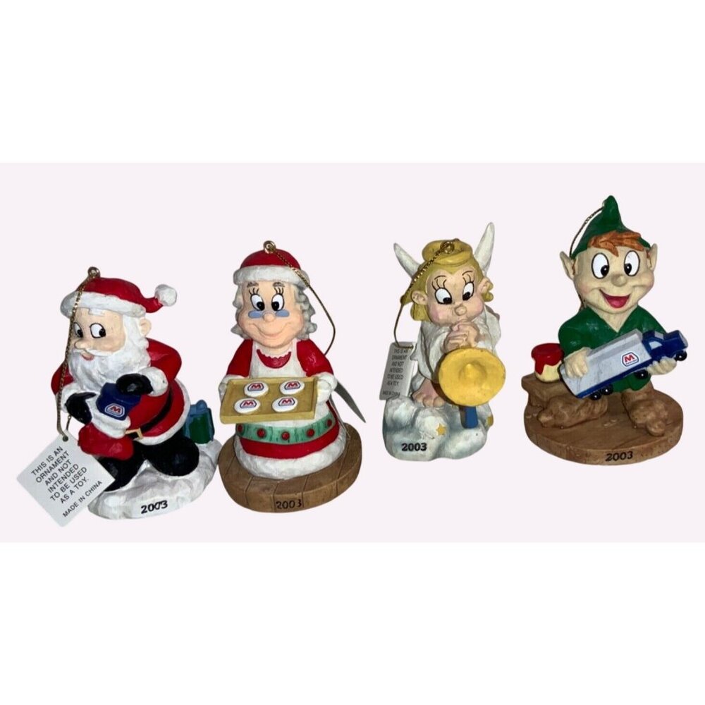 MARATHON Oil CHRISTMAS Ornaments W/Tag for 2003 Series #3 Santa Mrs Clause Elf